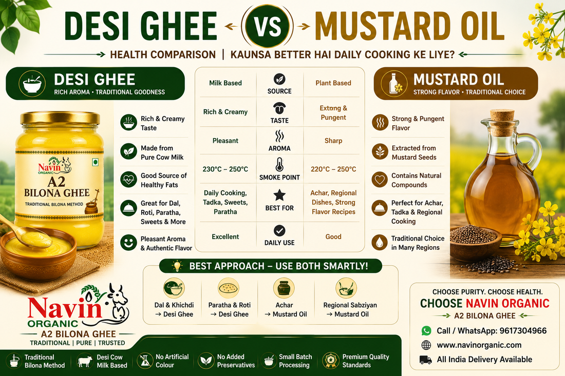 Desi Ghee vs Mustard Oil – Health Comparison, Benefits &amp; Best Choice for Cooking