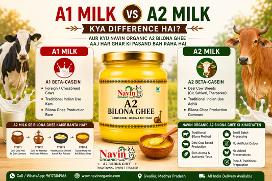 A1 Milk vs A2 Milk – Kya Difference Hai? Aur Kyu Navin Organic A2 Bilona Ghee Aaj Har Ghar Ki Pasand Ban Raha Hai