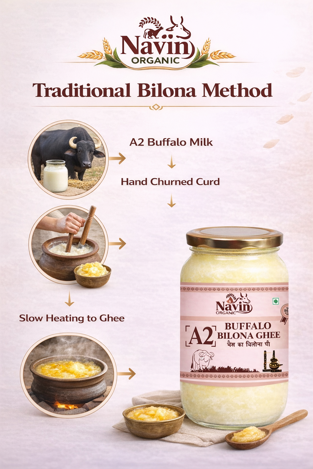 Buffalo Bilona Ghee 250g | Pure Desi Buffalo Ghee | Navin Organic