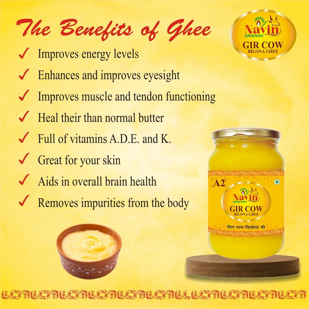 Navin Organic A2 Gir Cow Bilona Ghee | Pure Desi Cow Ghee | Handmade | 100% Natural